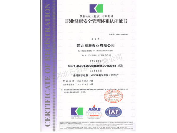 職業(yè)健康安全管理體系認(rèn)證證書